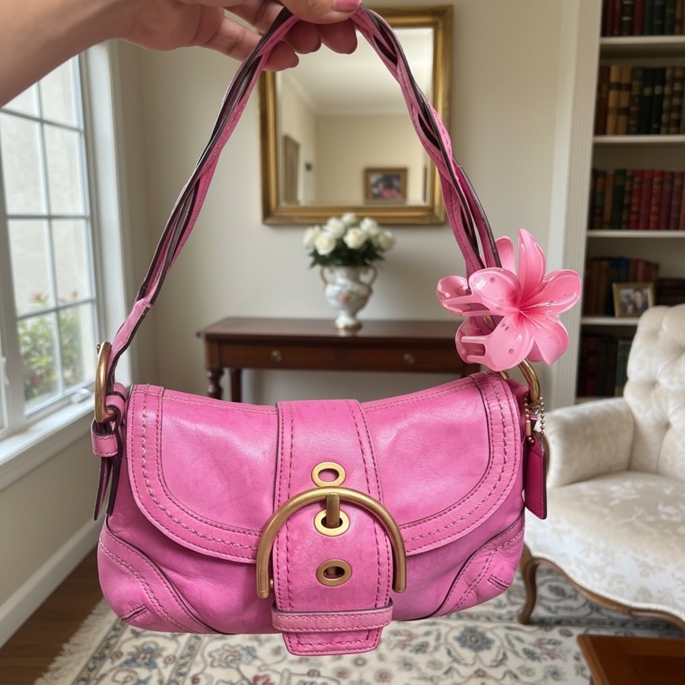 Coach 10547 DYED Hot Pink Leather Y2K Buckle Braided Shoulder Bag